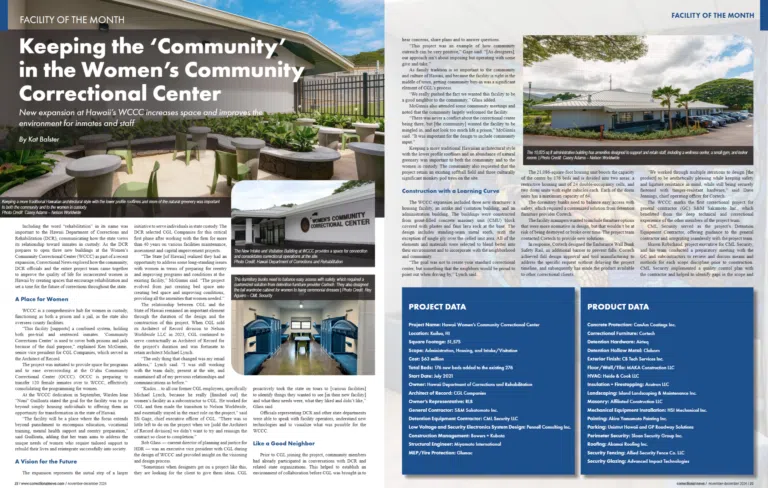 Hawaii Women’s Community Correctional Center Named ‘Facility of the Month’ by Correctional News